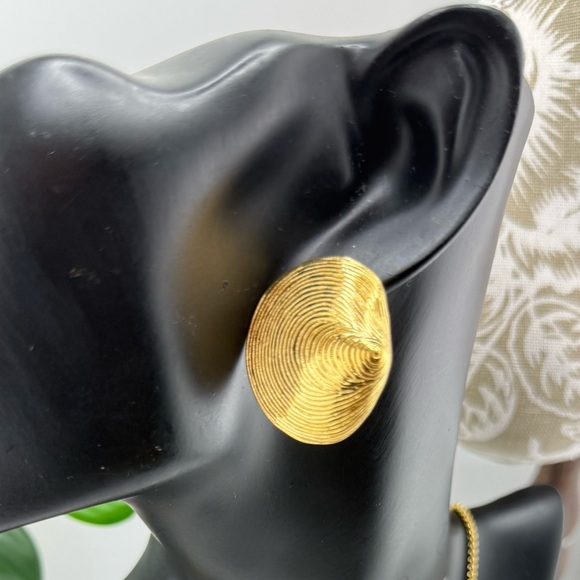 Gold Textured Seashell Statement Earrings – PVD Plated Stainless Steel - Picture 10 of 14